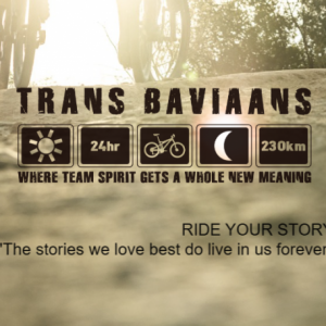 Trans Baviaans 2025 banner used by The Bike Migration, featuring MTB race icons and slogan for South Africa’s toughest endurance event.
